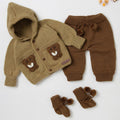 VelouraKids Handmade Bear Baby Coming Home Outfit – 3-Piece Knitted Gender-Neutral Set with Booties | Vintage Heirloom Gift