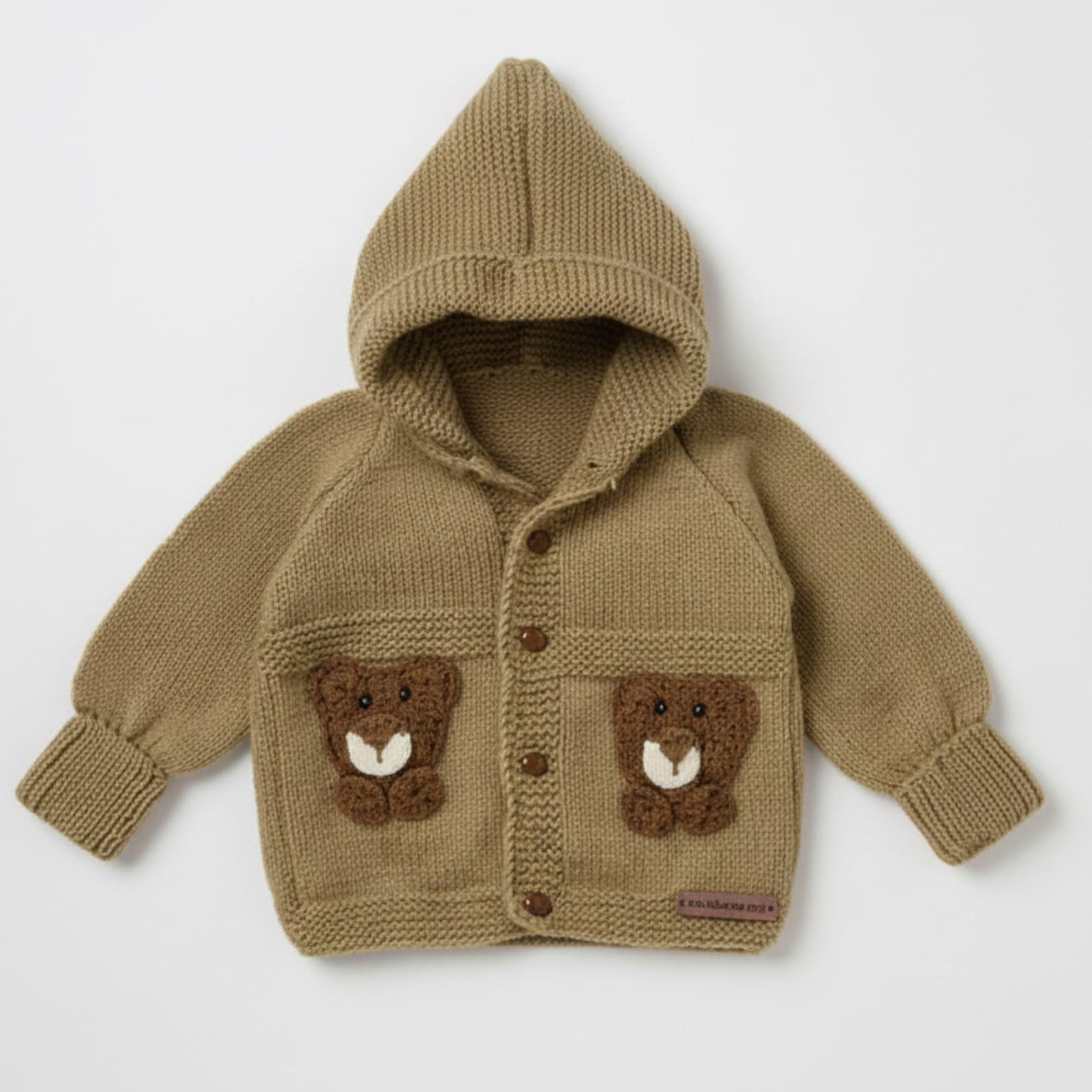 VelouraKids Handmade Bear Baby Coming Home Outfit – 3-Piece Knitted Gender-Neutral Set with Booties | Vintage Heirloom Gift