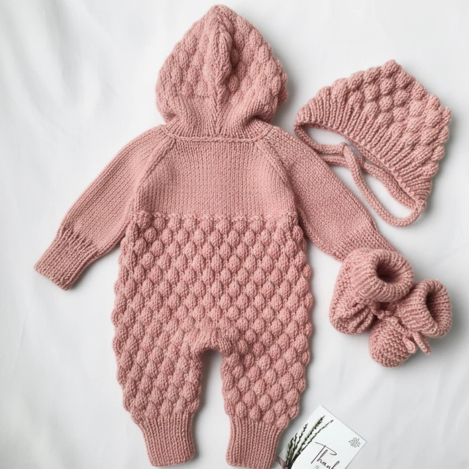 VelouraKids Handmade Knitted Newborn Romper Set – Cozy Hooded Winter Outfit with Booties | Baby Shower & Photo Outfit