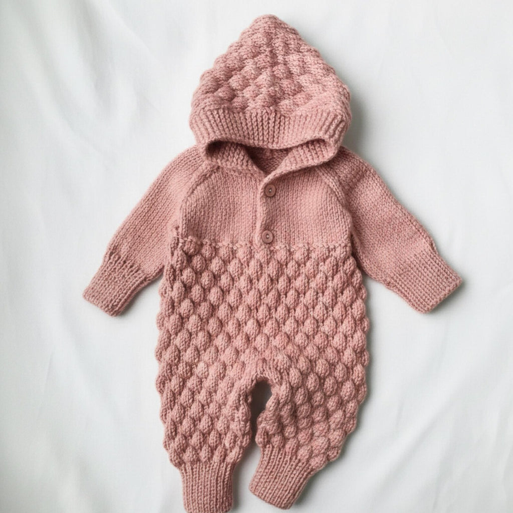 VelouraKids Handmade Knitted Newborn Romper Set – Cozy Hooded Winter Outfit with Booties | Baby Shower & Photo Outfit