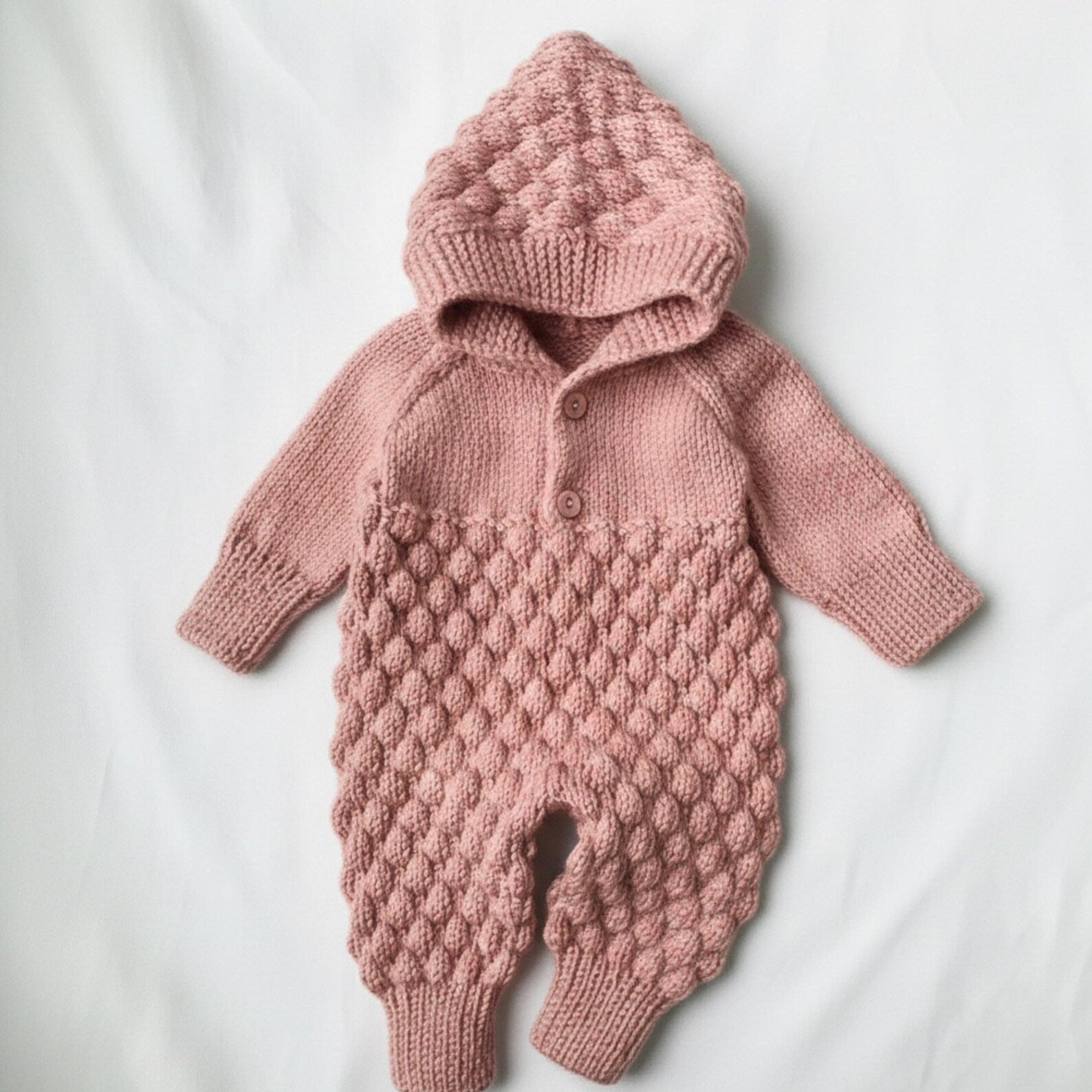 VelouraKids Handmade Knitted Newborn Romper Set – Cozy Hooded Winter Outfit with Booties | Baby Shower & Photo Outfit