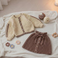 VelouraKids Handmade Crochet Baby Girl Outfit – Knit Cardigan & Skirt Set | Newborn Fall/Winter Sweater | Baby Shower & Photography Gift | Boho Style