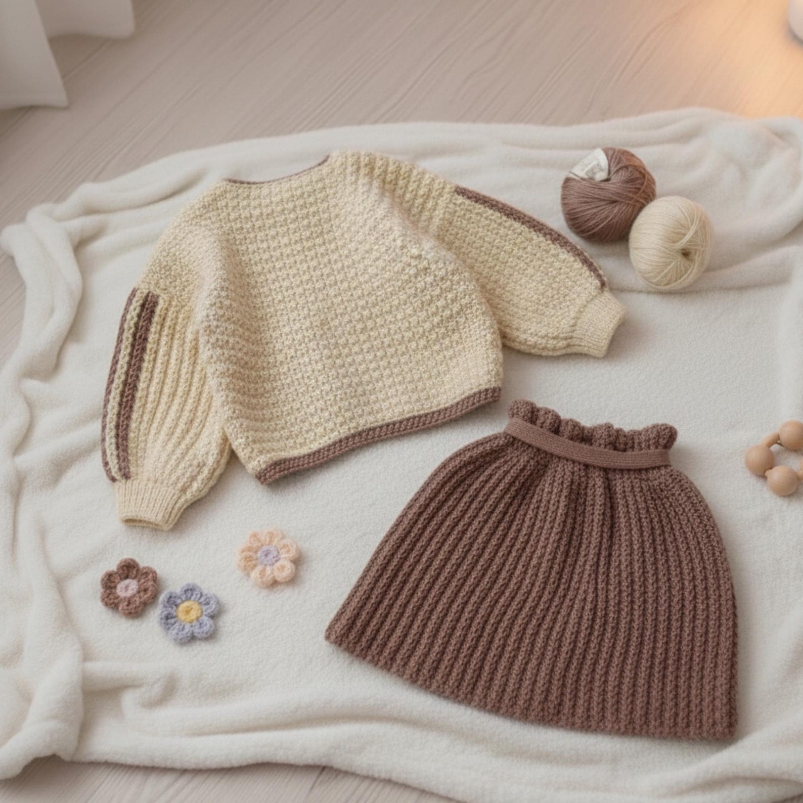 VelouraKids Handmade Crochet Baby Girl Outfit – Knit Cardigan & Skirt Set | Newborn Fall/Winter Sweater | Baby Shower & Photography Gift | Boho Style