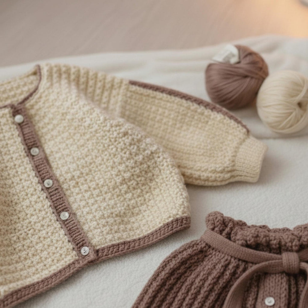 VelouraKids Handmade Crochet Baby Girl Outfit – Knit Cardigan & Skirt Set | Newborn Fall/Winter Sweater | Baby Shower & Photography Gift | Boho Style
